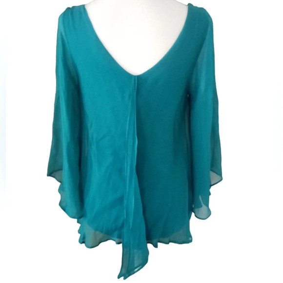 Matty M Teal Flowy Drape Front 100% Silk Blouse Made in USA Size XS - Picture 2 of 5